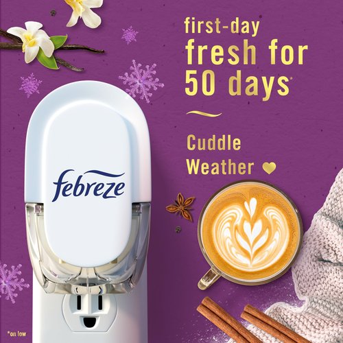 Febreze Plug In Air Freshener, Odor-Fighting Scented Oil Refill, Air Fresheners for Home and Bathroom and Kitchen, Long Lasting for Strong Odors, Cuddle Weather Scent, 0.87oz Refills, 2 Count