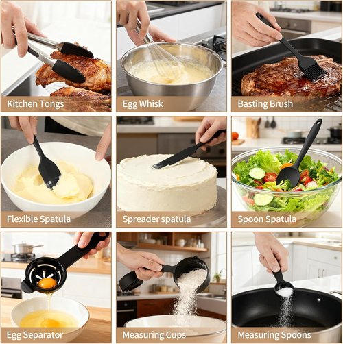 Deedro Premium Mixing Bowls Set - 22Pcs Thicker Stainless Steel with Airtight Lids | Non-Slip Silicone Base, Black