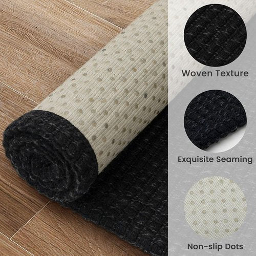 EARTHALL Woven Area Rugs 5x7 Ft Washable Living Room Rugs Non Slip Rubber Backed Dining Room Rug Braided Bedroom Rugs Indoor Floor Carpet for Living Room, Bedroom, Dining Room,Black/Grey