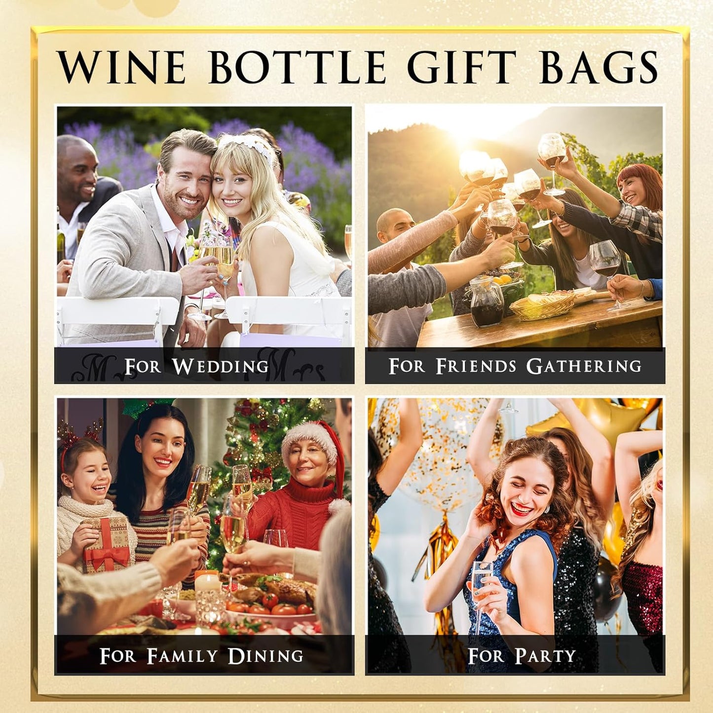 Ovveroche 50 Pack Wine Gift Bag with Handles and Tissue Paper Wine Bottle Gift Bags for Holiday Birthday Wedding Graduations Father's Day Party, Black+White