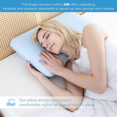 EGOHOME Cooling Gel Memory Foam Pillow - Reversible Cover for All Sleep Positions | Machine Washable, Standard Size, Blue