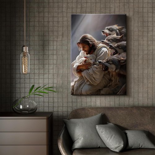 Christian Canvas Wall Art - Jesus and the Lamb Decor | Inspiring 12x16in Artwork for Home & Church