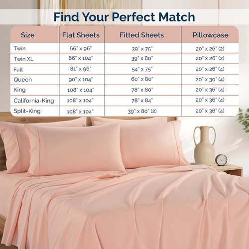 Casa Platino 100% Cotton King Size Sheets Set - 6 Piece Cooling Percale Sheets with 15" Deep Pocket - Veiled Rose