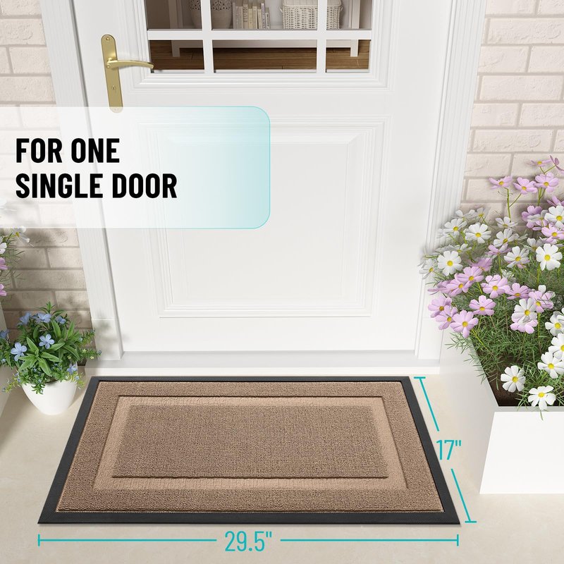 OLANLY Front Door Mat Indoor Outdoor Entrance, Waterproof All-Season, All-Weather Doormat, Sturdy Natural Rubber, Low Profile, Easy Clean Patio Porch Entryway Mat, 47x23, Mocha