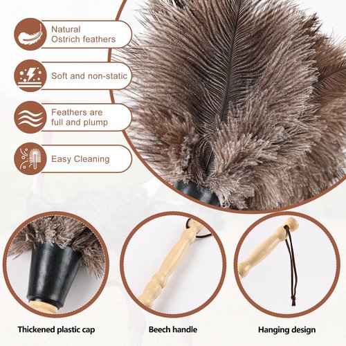 FeelfunFeather Ostrich Feather Duster 14" Natural Handheld Reusable Feathers Dusters with Wooden Handle for Cleaning Supplies Home Car Office(10PCS)