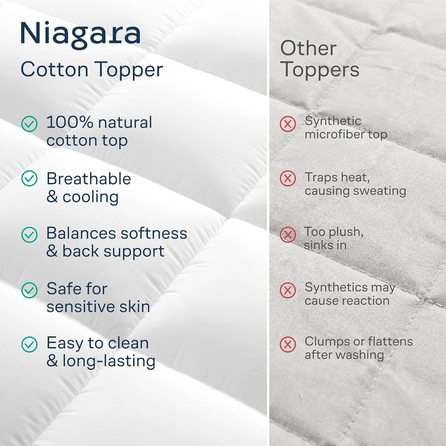 Skiennix Cloud-Like Twin Mattress Topper - 100% Cotton Cooling Mattress Pad for Full Body Support - White