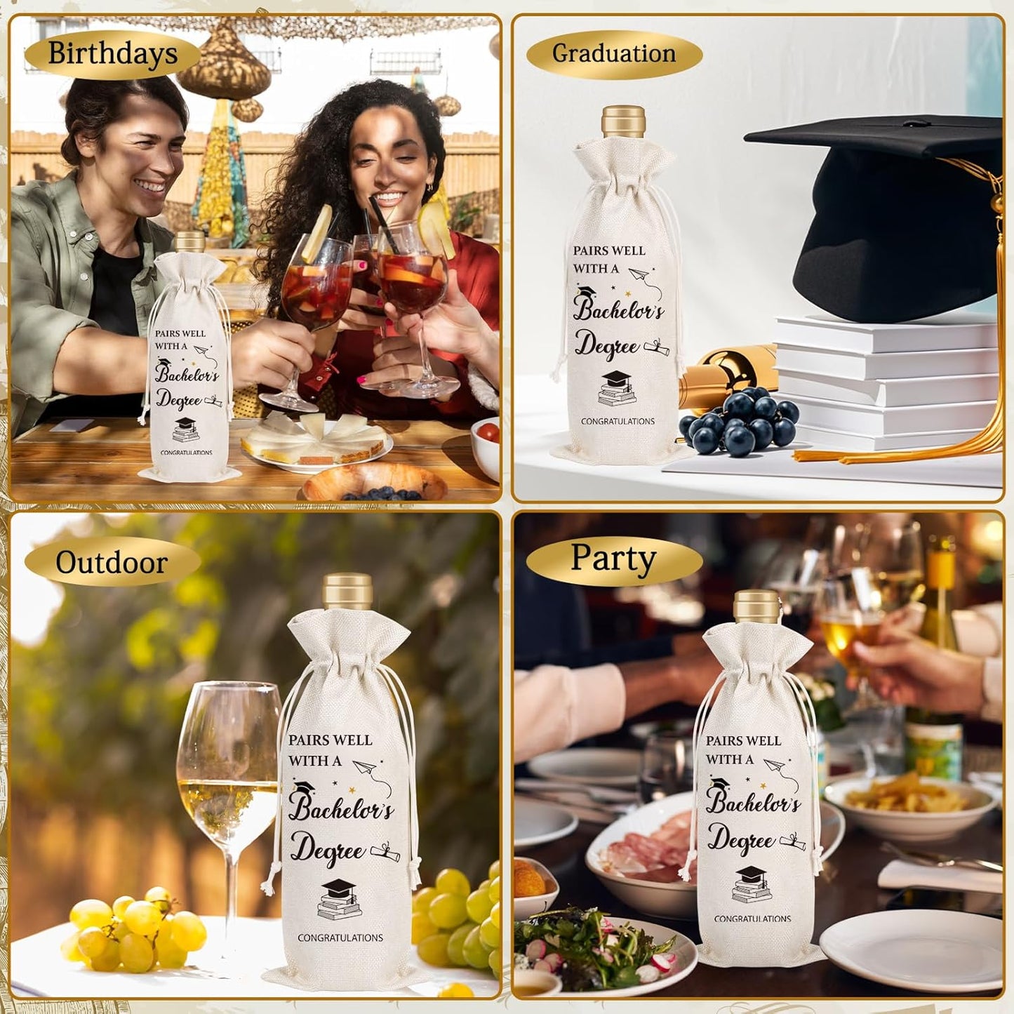 Wxiben Graduation Gifts Wine Bag - Bachelors Degree Gifts for Women Man Pairs Well With A Master's Degree Wine Bottle Bag Graduation Party Decoration Graduate Gift for Her Him College Friends