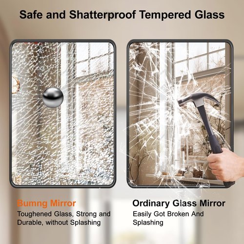 Bumng Bathroom Mirror 24x36 inch, Black Metal Deep Frame Wall Mirror, Modern Round Corner Rectangular Bathroom Vanity Mirror, Suitable for Bathroom, Bedroom, Living Room (Horizontal/Vertical)