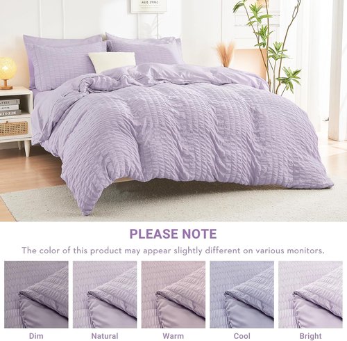 HYMOKEGE Twin XL Comforter Set - Luxury Seersucker 5-Piece Bedding Set in Lavender for All Seasons