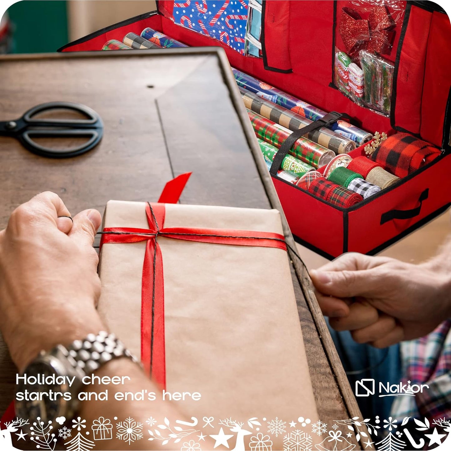 Nakior Christmas Wrapping Paper Storage Container - Organize Up to 24 Rolls | Durable 600D Oxford Fabric