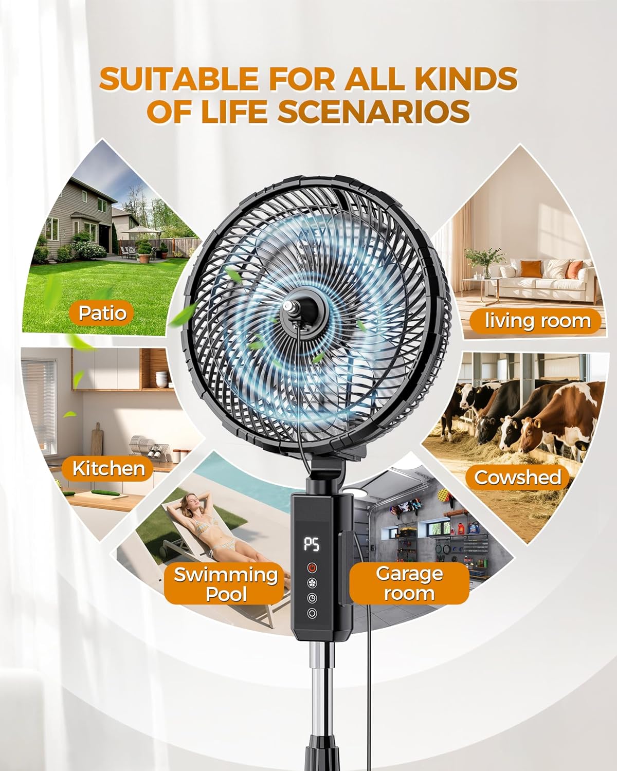 Skiennix Outdoor Misting Fan - 12-Inch Portable Cooling Fan with Remote & Oscillation | 20000mAh Battery
