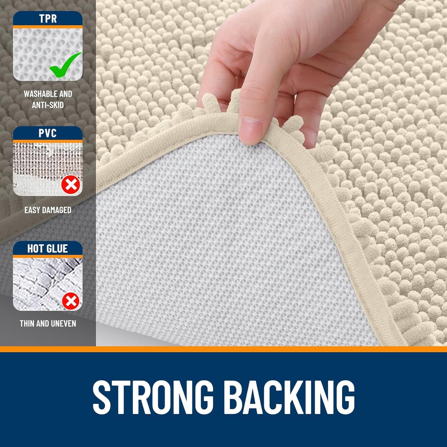OLANLY Bathroom Runner Rugs - Extra Soft Chenille Bath Mats | 47x20, Quick Dry, Machine Washable, Sand