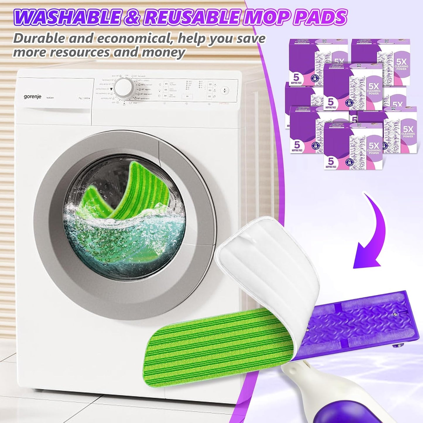 SEVENMAX Reusable Microfiber Mop Pads - 15" Spray Mop Replacement Cloths for Wood Floor Cleaning (Set of 8)