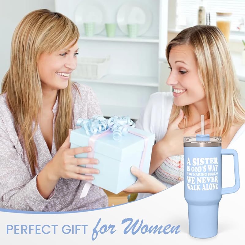 40oz Stainless Steel Tumbler with Handle & Straw — Sister Edition Gift