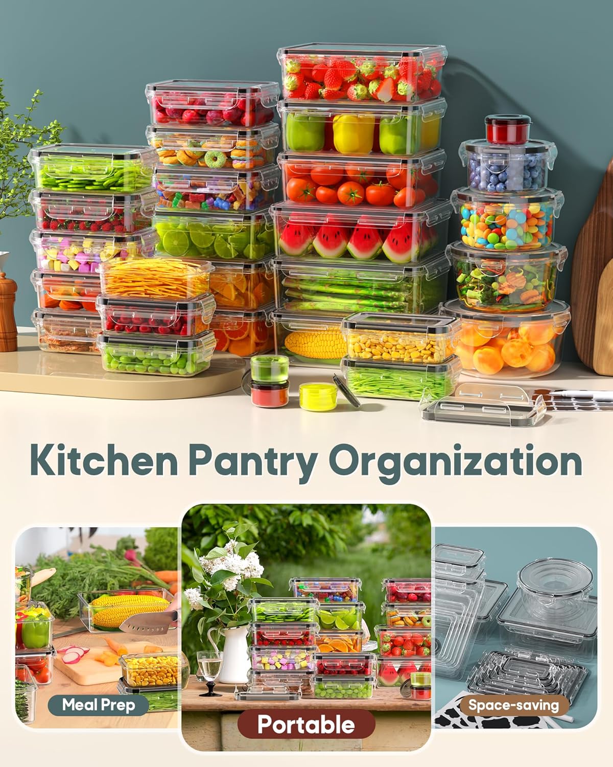 Skiennix 60 PCS Food Storage Containers - Airtight & Leak-Proof Set for Kitchen | BPA-Free, Microwave Safe