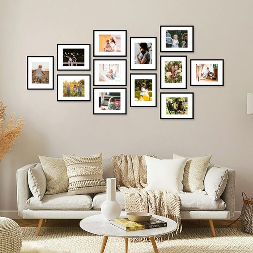 JCJMY 12 Packs 11x14 Picture Frames, Display 8x10 with Mat or 11x14 Without Mat, Black Gallery Wall Frame Set, 11 by 14 Frames Bulk Set of 12 Collage Wall Decor Photo Frames Set for Wall, Black