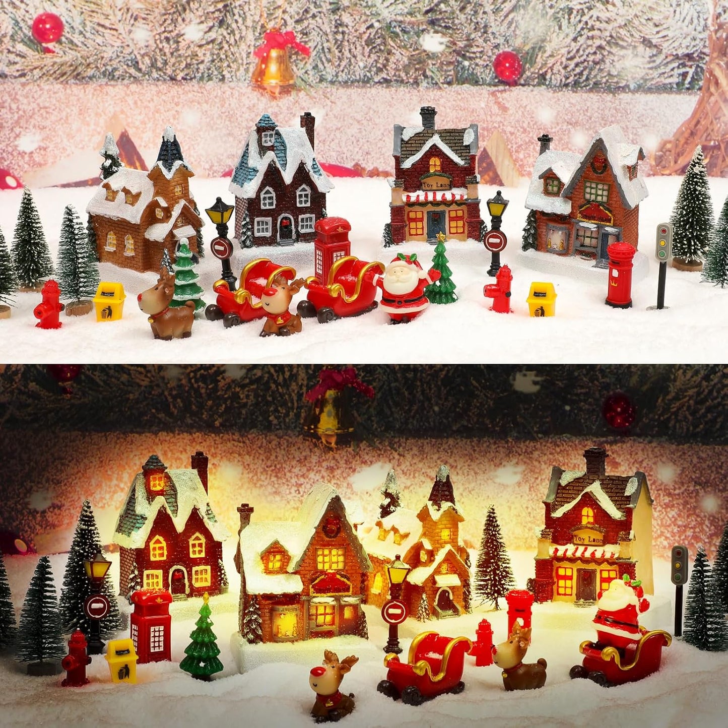 Skiennix Christmas Village Set - LED Light-Up Resin Houses for Festive Indoor Decor | Holiday Scene Collection