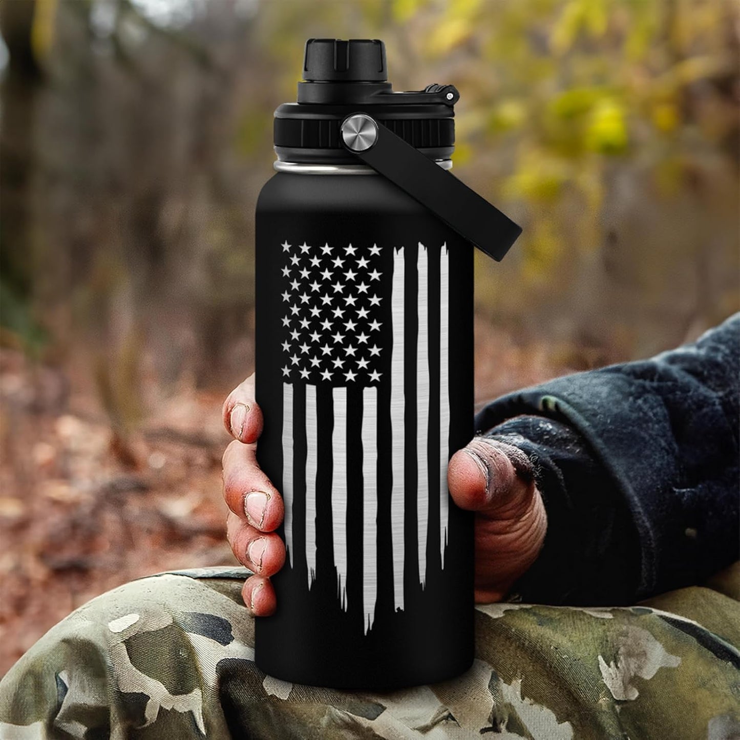 SA Water Bottles American Flag 32oz Stainless Steel Insulated Water Bottle - Ideal Gift for Men