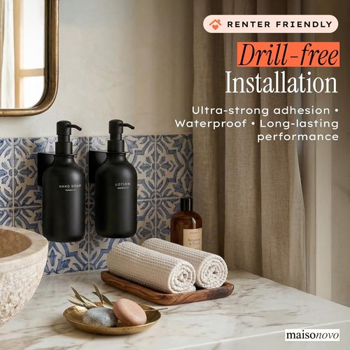 MaisoNovo Wall-Mounted Shampoo and Conditioner Dispenser Set - No Drill Black Shower Accessories