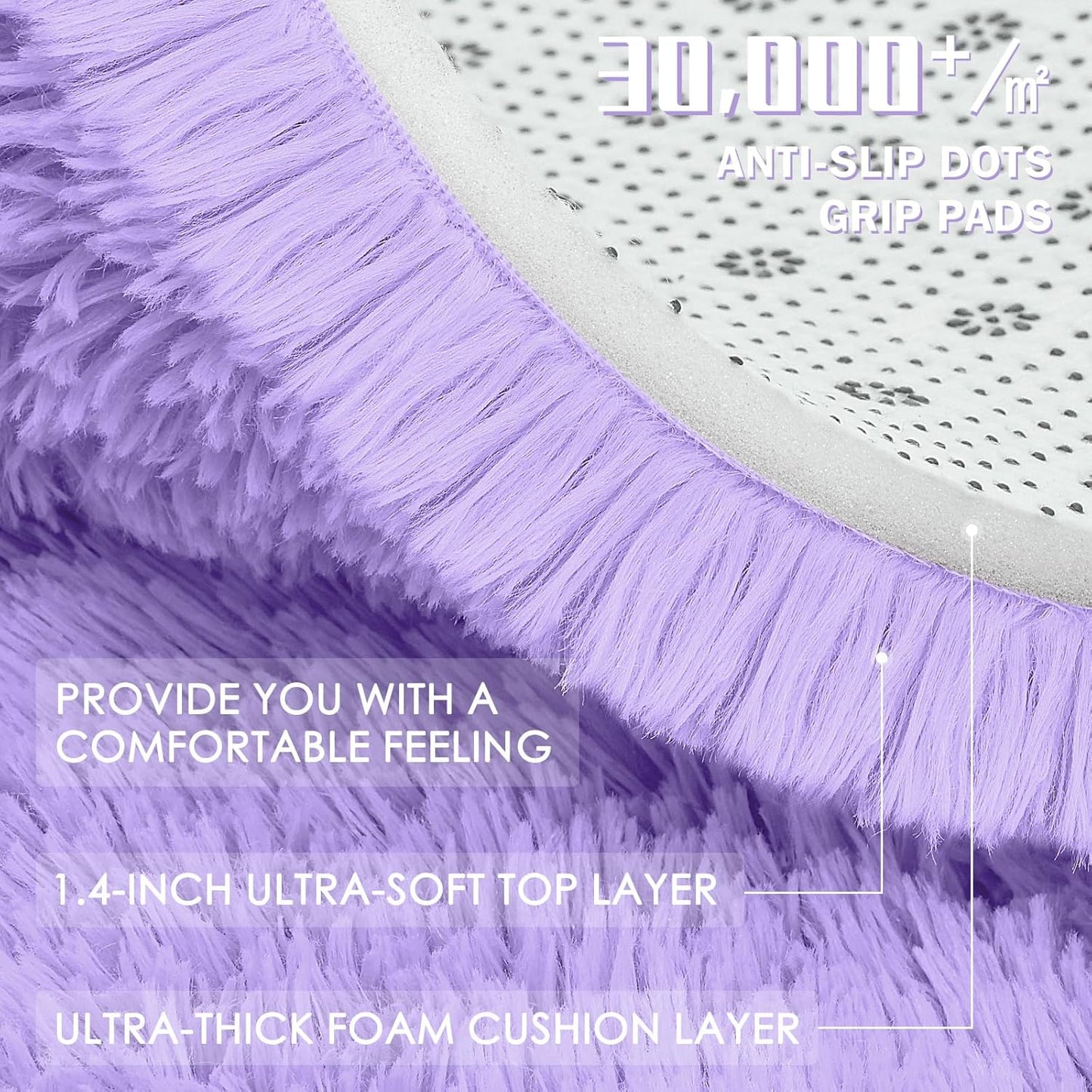 OLANLY 5x7 Large Area Rug - Soft Fluffy Shaggy Carpet for Living Room & Bedroom | Light Purple Decor