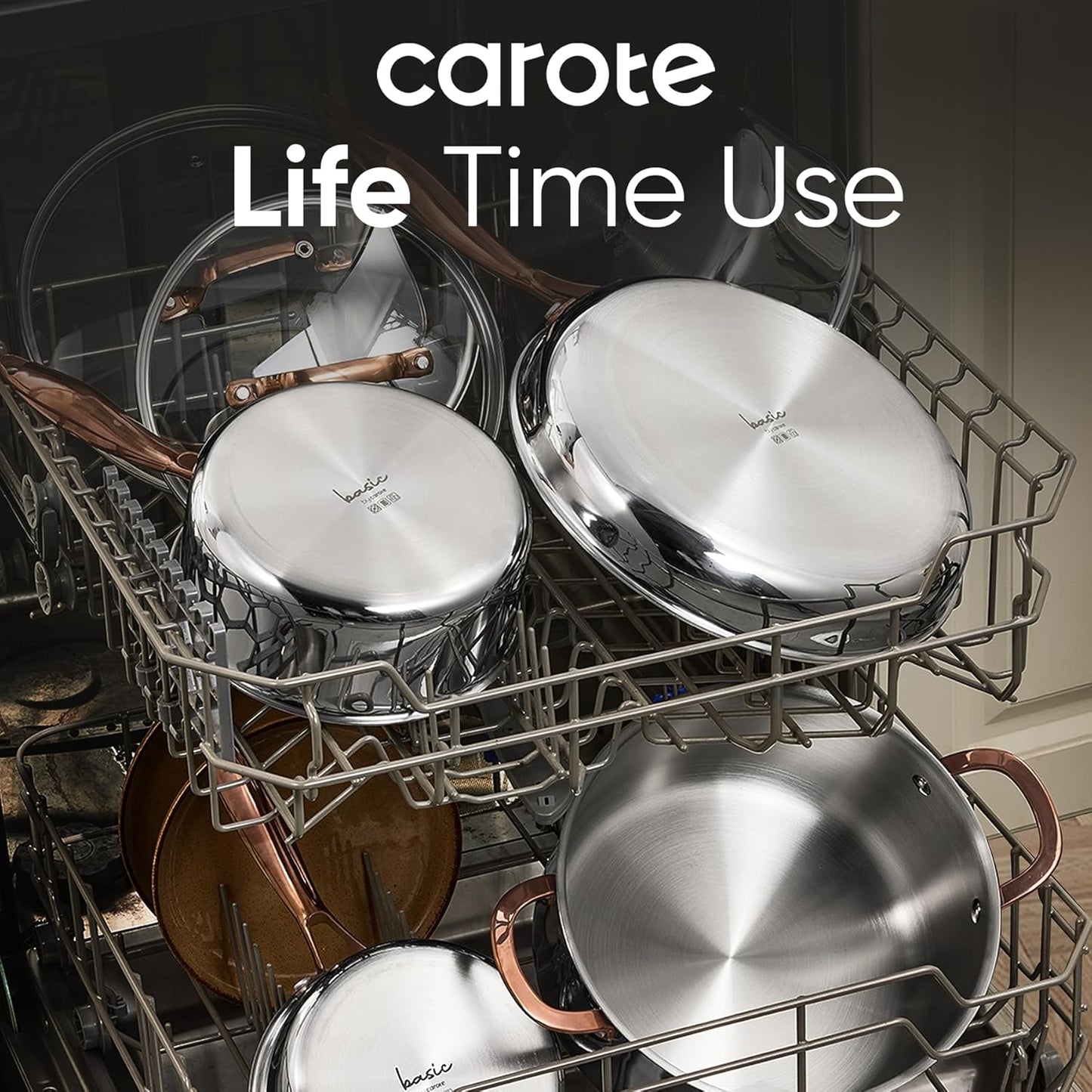 CAROTE 6 Qt Tri-Ply Stainless Steel Stockpot - Non-Toxic Soup Pot with Lid | Even Heating, Oven Safe, Induction Compatible, Silver