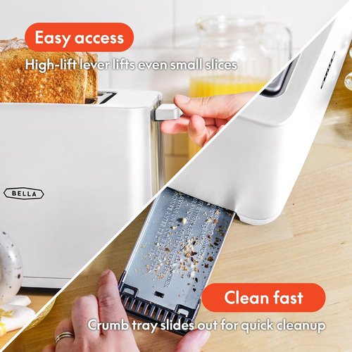Bella 2 Slice Toaster - Extra Wide Slots, Auto Shut Off & Removable Crumb Tray | Toast Bread, Bagels & Waffles - White