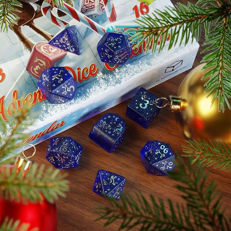 Advent Dice Calendar 04 – 23 Dice & 1 Metal Coin by Q Workshop, Cardboard Xmas Calendar