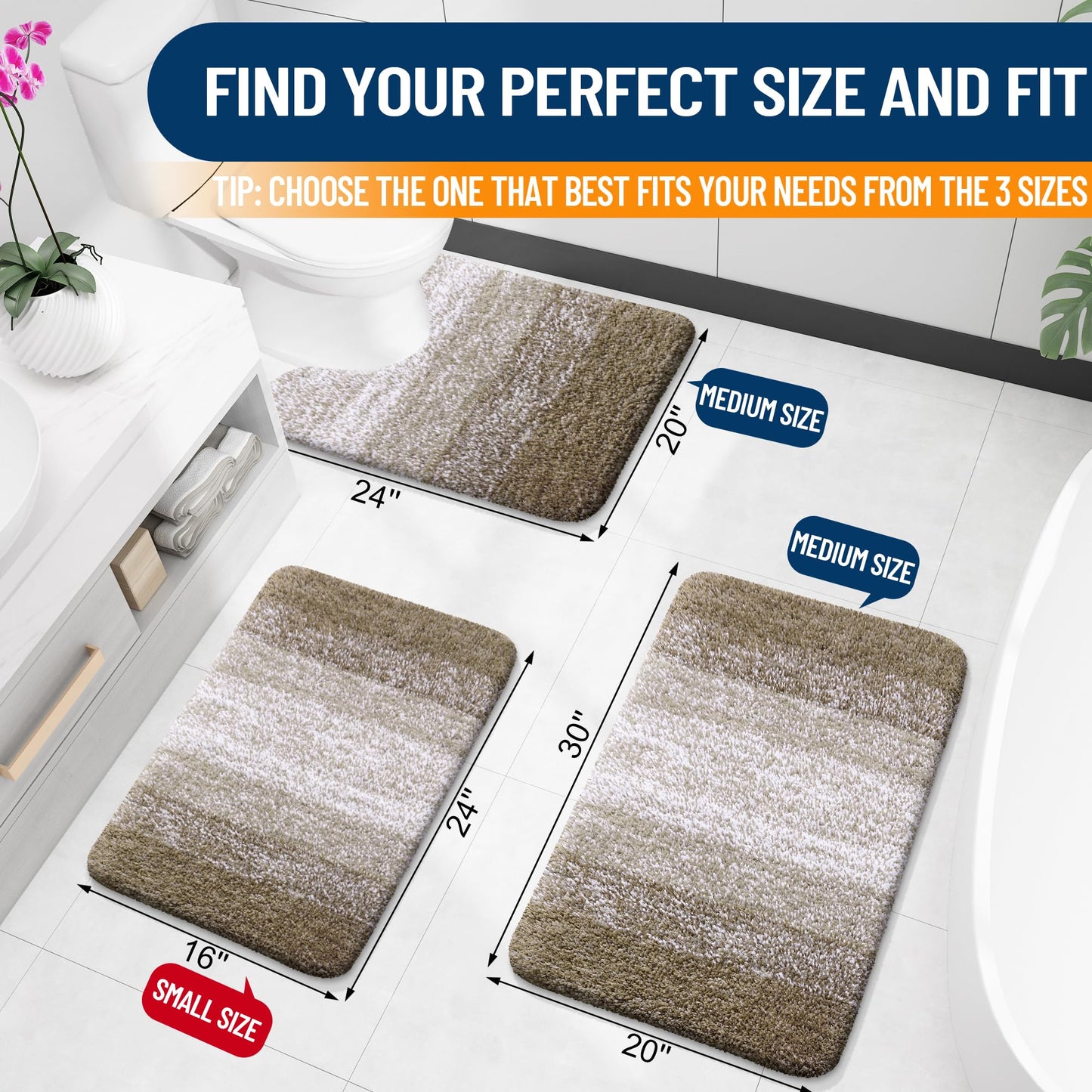 OLANLY Small Bathroom Rugs Mat 24x16, Extra Soft Absorbent Microfiber Bath Rugs, Rubber Backing, Quick Dry, Machine Washable Bath Mat for Bathroom Floor, Tub and Shower, Home Decor Accessories, Coffee