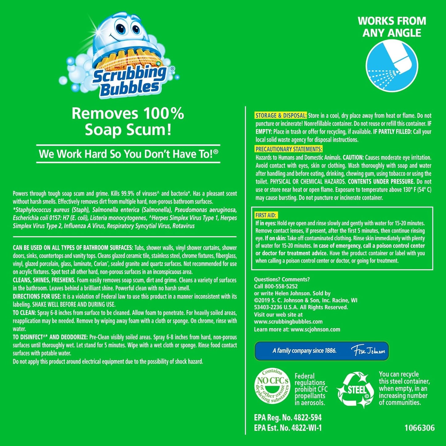 Scrubbing Bubbles Bathroom Cleaner - Foaming Disinfectant for Grime Removal | Rainshower Scent, 20oz