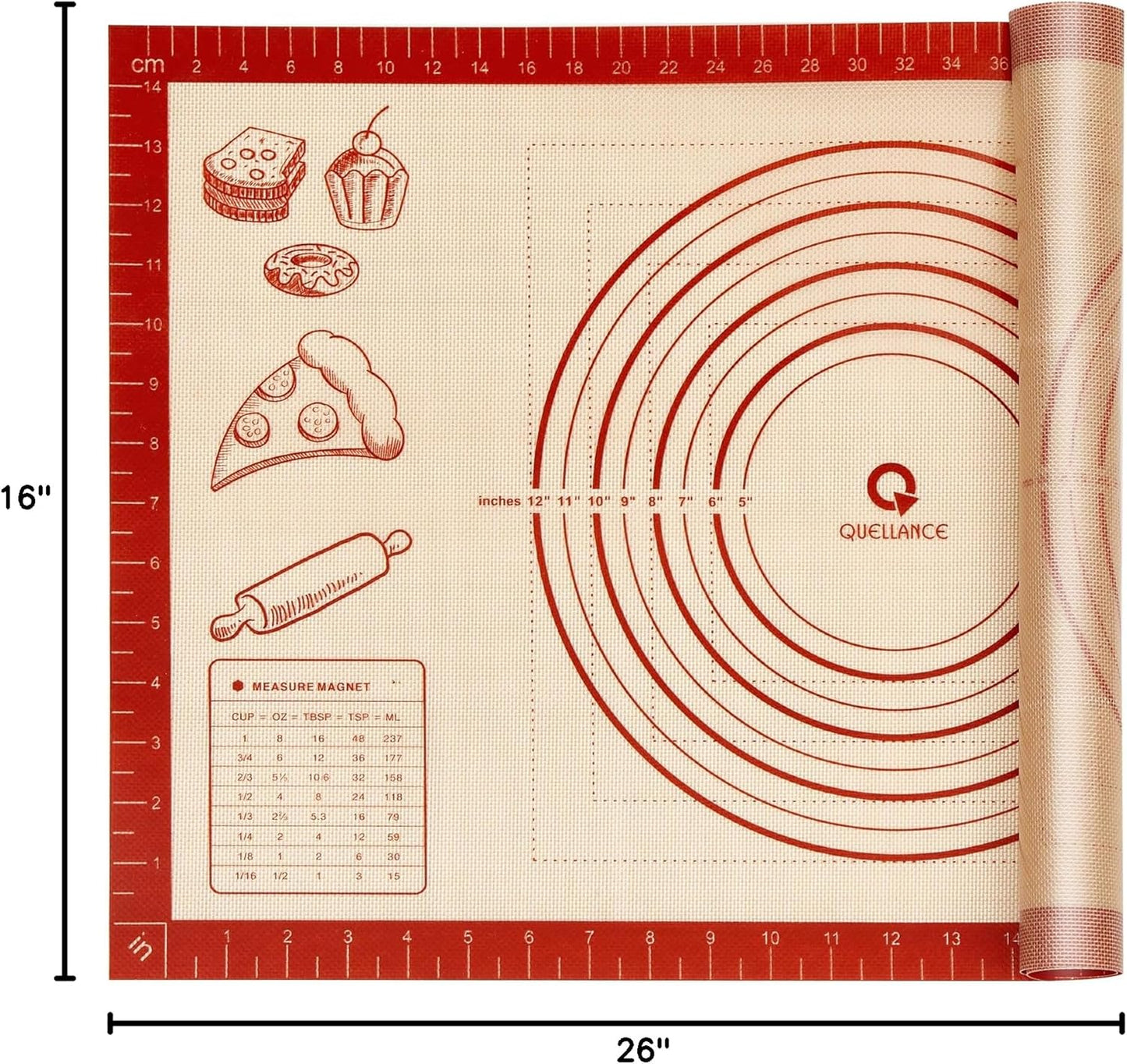 Skiennix Silicone Baking Pastry Mat - 26x16 Inch Nonstick Dough Rolling Sheet for Cookies & Bread
