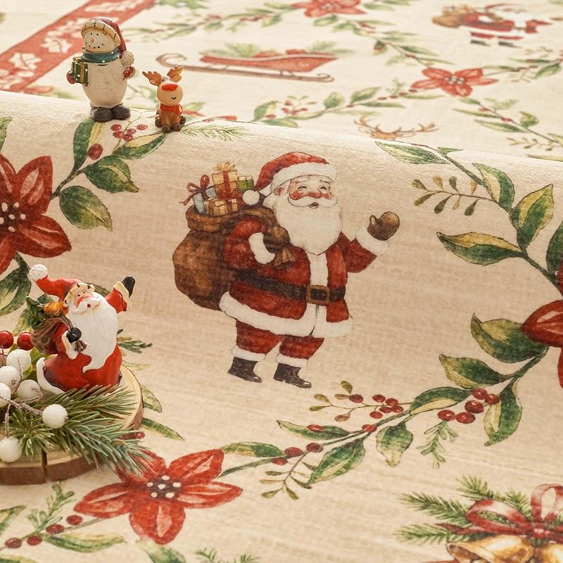 6ft Round Christmas Rug with Santa - Washable, Non-Slip Red Holiday Accent (Xmas Red+Round+6')