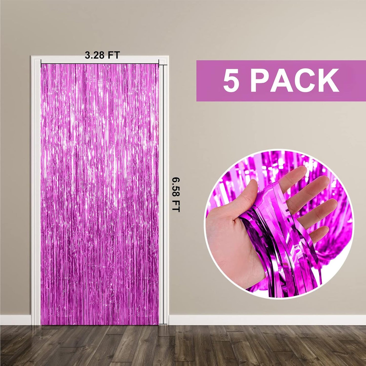 Skiennix Foil Curtain Backdrop - Metallic Tinsel Fringe for Photo Booths | 5 Pack for Parties & Celebrations