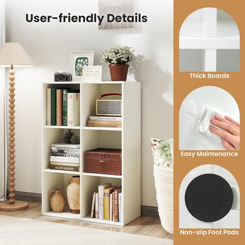 Giantex 6-Cube Bookcase - Modern 3-Tier Storage Organizer with Anti-Tipping Kits | White Finish