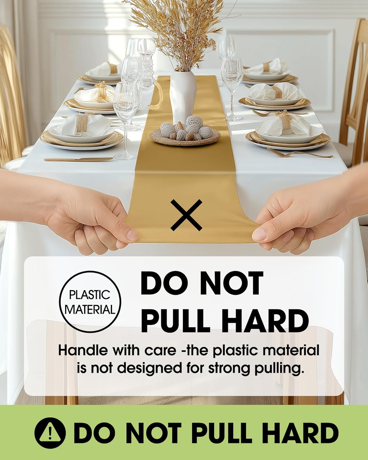 Pureegg Gold Plastic Table Runners - Water Resistant & Disposable | 10 Pack, 14'' x 108'' for Weddings, Parties & Home Decor
