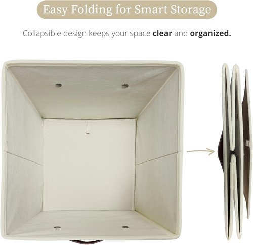 DECOMOMO Storage Bins - Cube Fabric Storage Bins with Labels | 10.5" x 11" | Set of 2, Beige