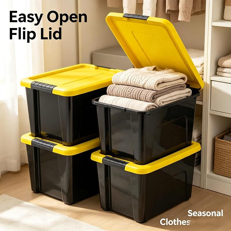 20 Quart Stackable Plastic Storage Totes with Latching Lids | Heavy Duty Organizers with Side Handles (6 Pack)