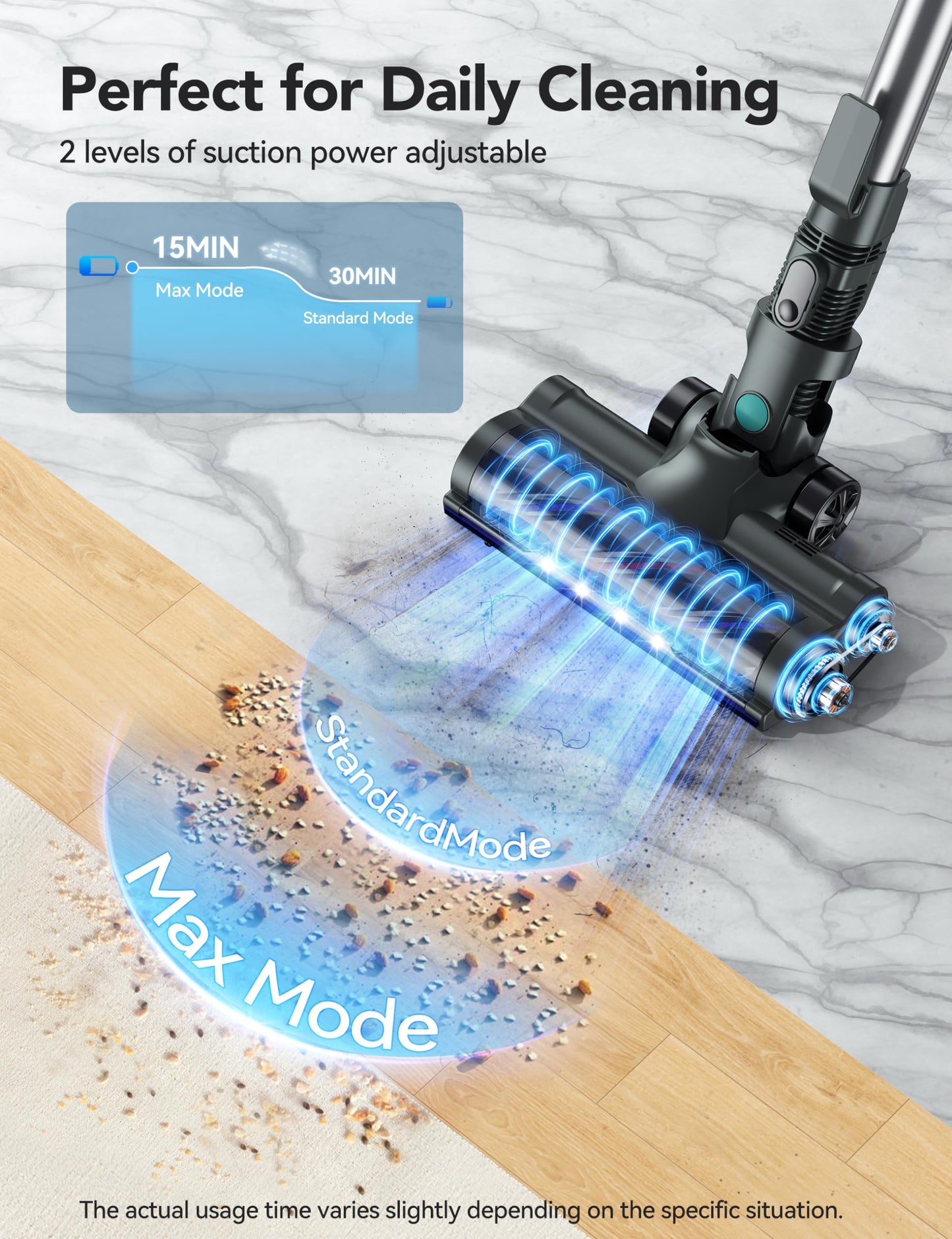 QikCln Cordless Vacuum Cleaner, 8-in-1 Powerful Vacuum Cleaners for Home with 1.3L Large Capacity, 2 Modes & 30Mins Runtime, Rechargeable Stick Vacuum for Pet Hair Hardwood Carpet - Green