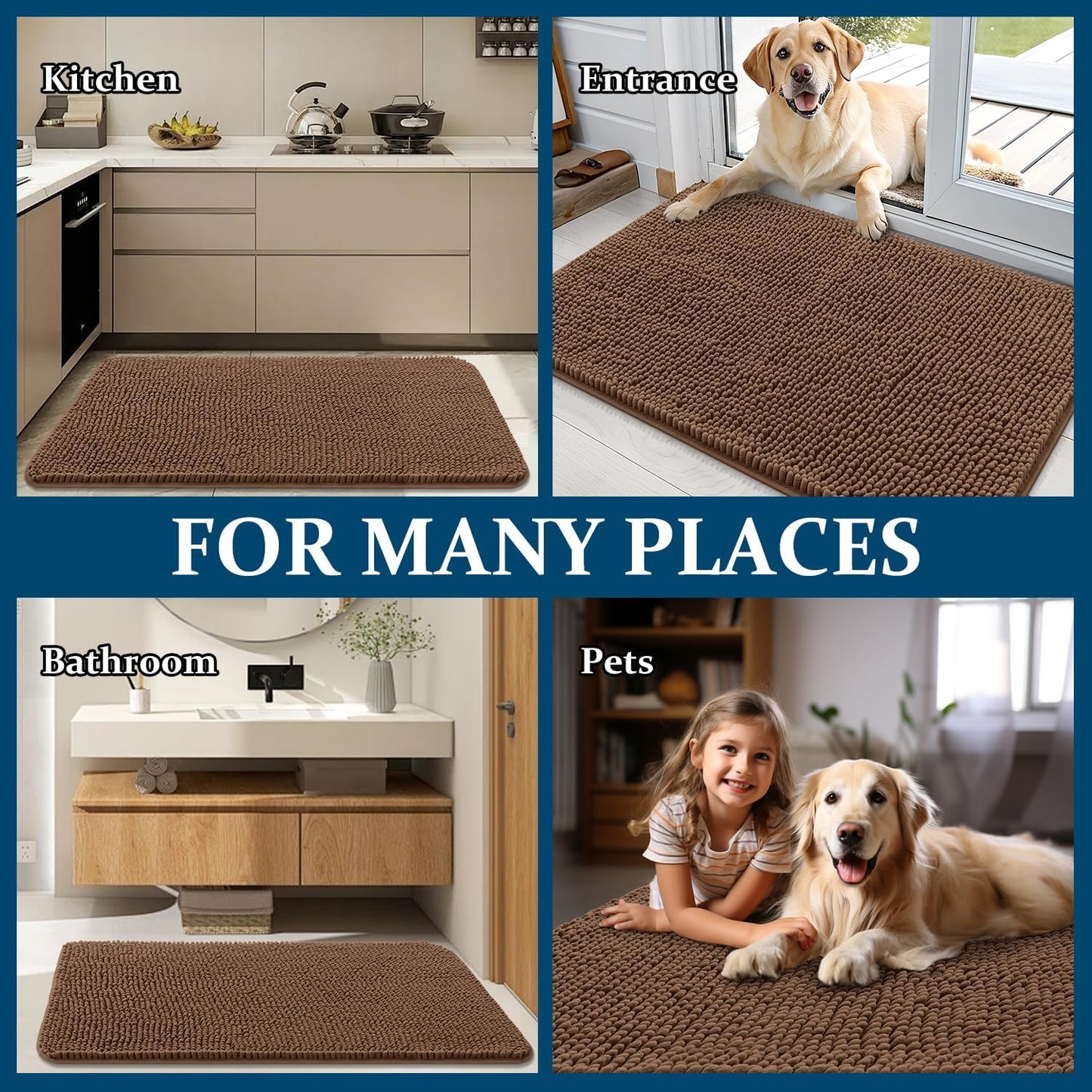 OLANLY Dog Door Mat - Absorbent Non-Slip Chenille Mat for Muddy Paws | 54x32 Mocha Indoor Carpet