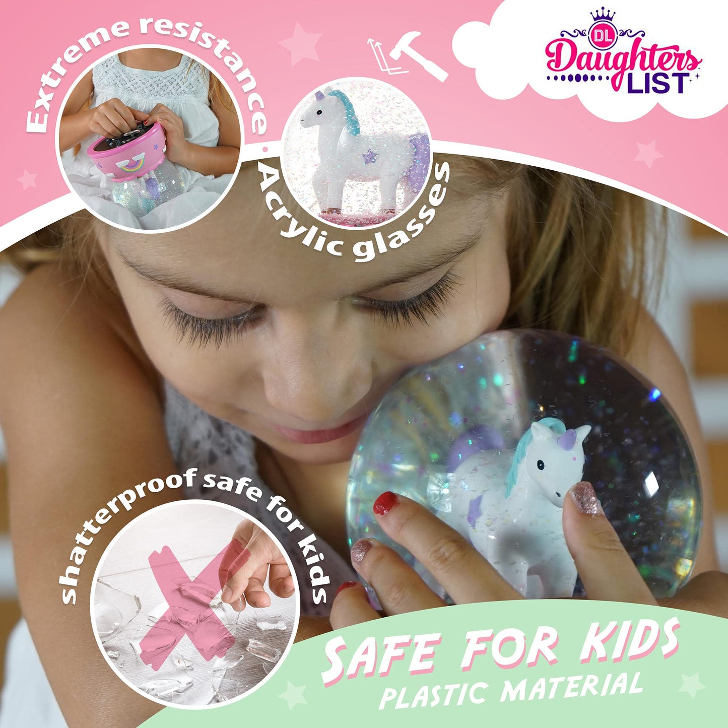 Shatterproof Unicorn Snow Globe for Girls - Handpainted with Musical Melody - Plastic Snow Globes for Kids - Unbreakable Snow Globe - Child Safe