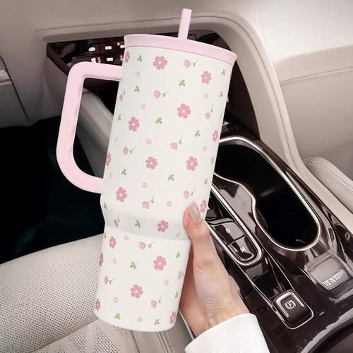 Floral 40oz Tumbler with Handle & Straw | Insulated Stainless Steel Travel Mug for Women - Perfect Gift for Any Occasion