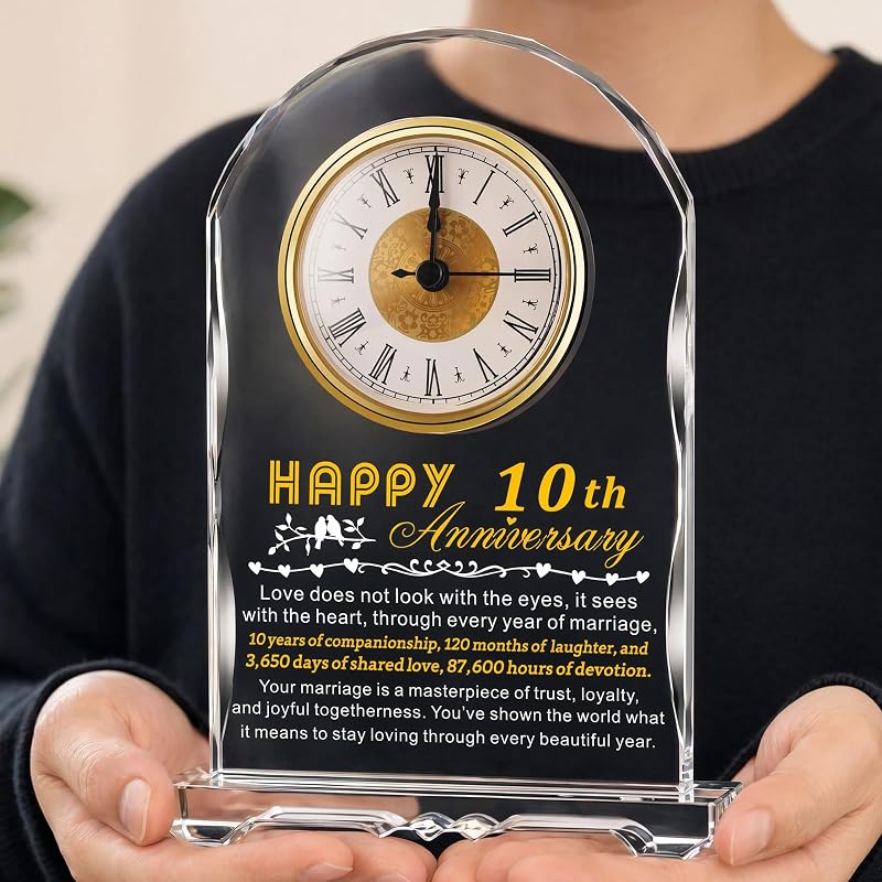 10th Anniversary Crystal Clock Gift for Wife, Husband, or Couple - Variation: 10th Wedding Anniversary