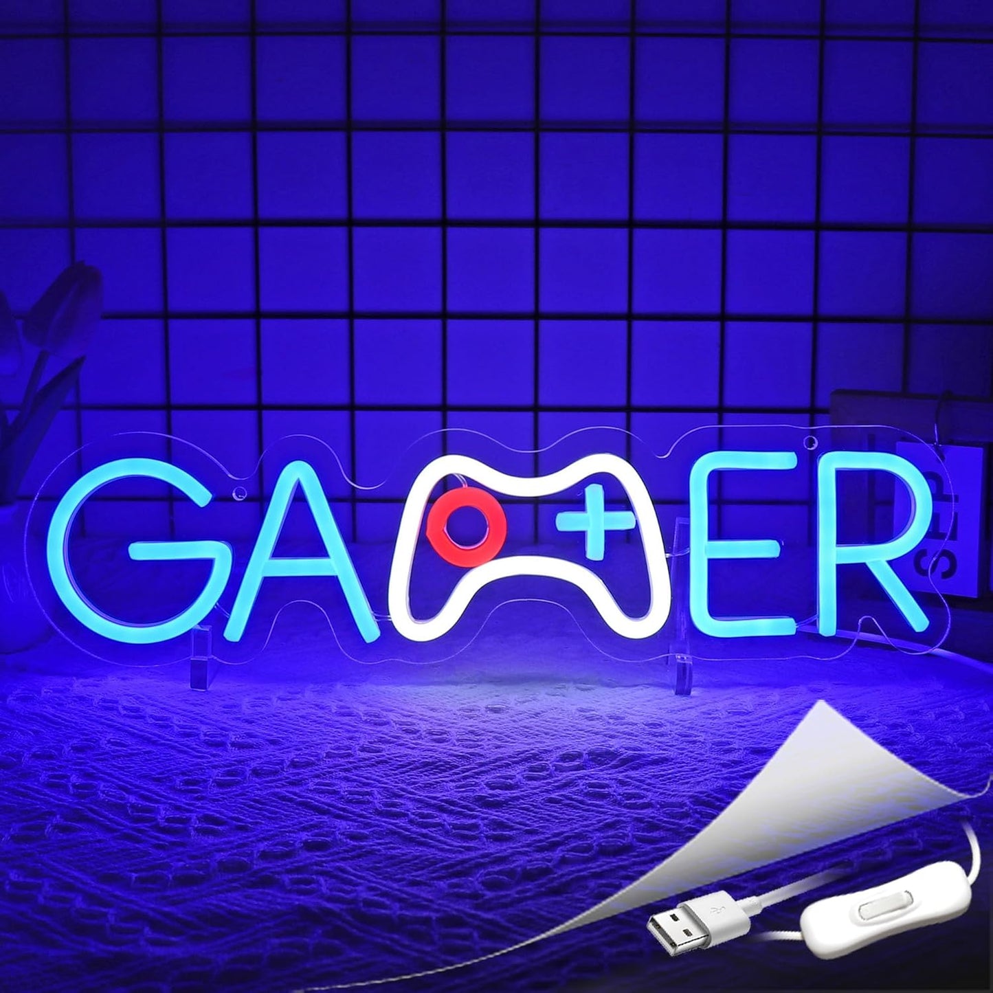 Skiennix Gamer Neon Sign - LED Wall Decor for Gaming Room | USB Powered Light Up Sign for Teen Boys