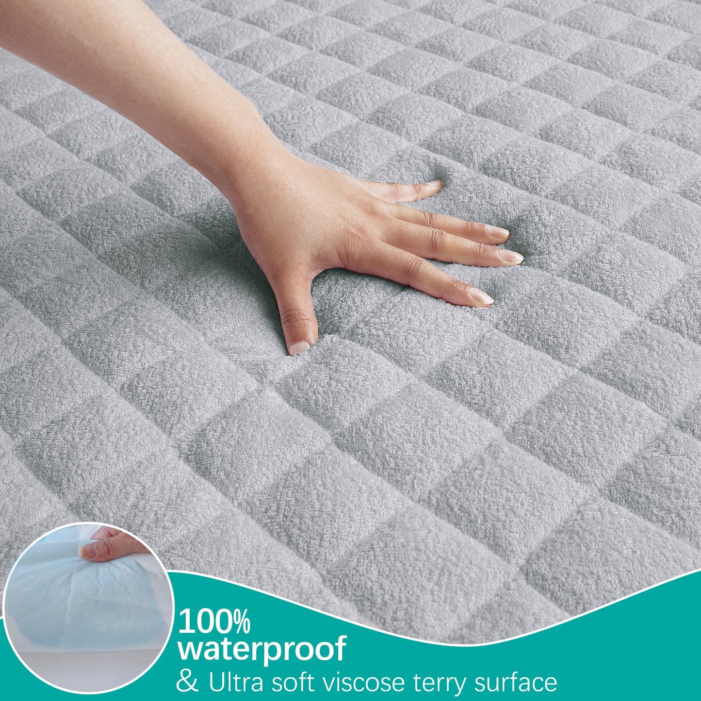 Waterproof Crib Mattress Protector Pad Cover, Crib Mattress Protector Sheets Fitted, Viscose Terry Surface, Ultra Soft and Skin-Friendly, Washer & Dryer Friendly, Grey