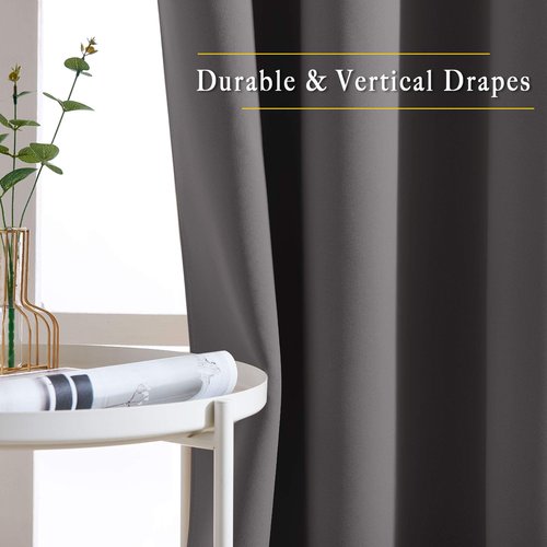 NICETOWN Blackout Curtains Panels for Bedroom - 3 Pass Microfiber Noise Reducing Thermal Insulated Solid Ring Top Blackout Window Drapes (2 Panels, 66 x 72 Inch, Gray)