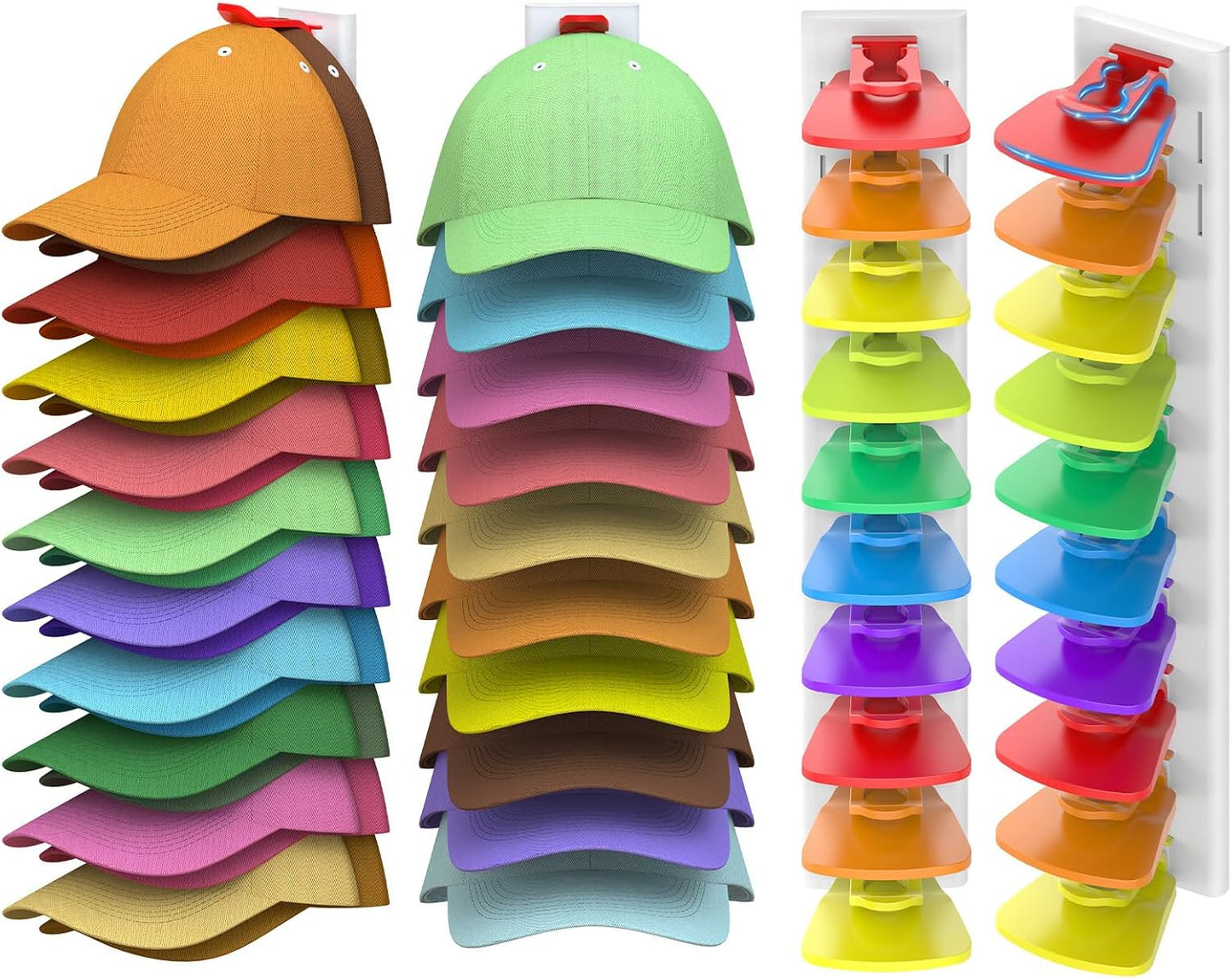 Volnamal Hat Organizer - 2 Pack Baseball Cap Rack Holds Up to 40 Hats | Space-Saving Wall Hanger (White & Color)