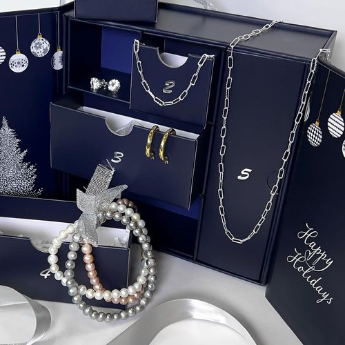 Five Day Jewelry Advent Calendar - Gold Plated Hoop Earrings, Sapphire Studs & Silver Bracelet Set