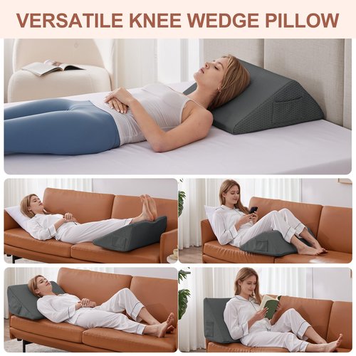 Knee Wedge Pillow, Memory Foam Leg Pillow Bed Wedge for Sleeping, Post Surgery Triangle Pillow Wedge for Knee Support, Leg Elevation, Knee Hip Back Pain Relief (23.6" x 23" x 7.9", Large Size, Black)