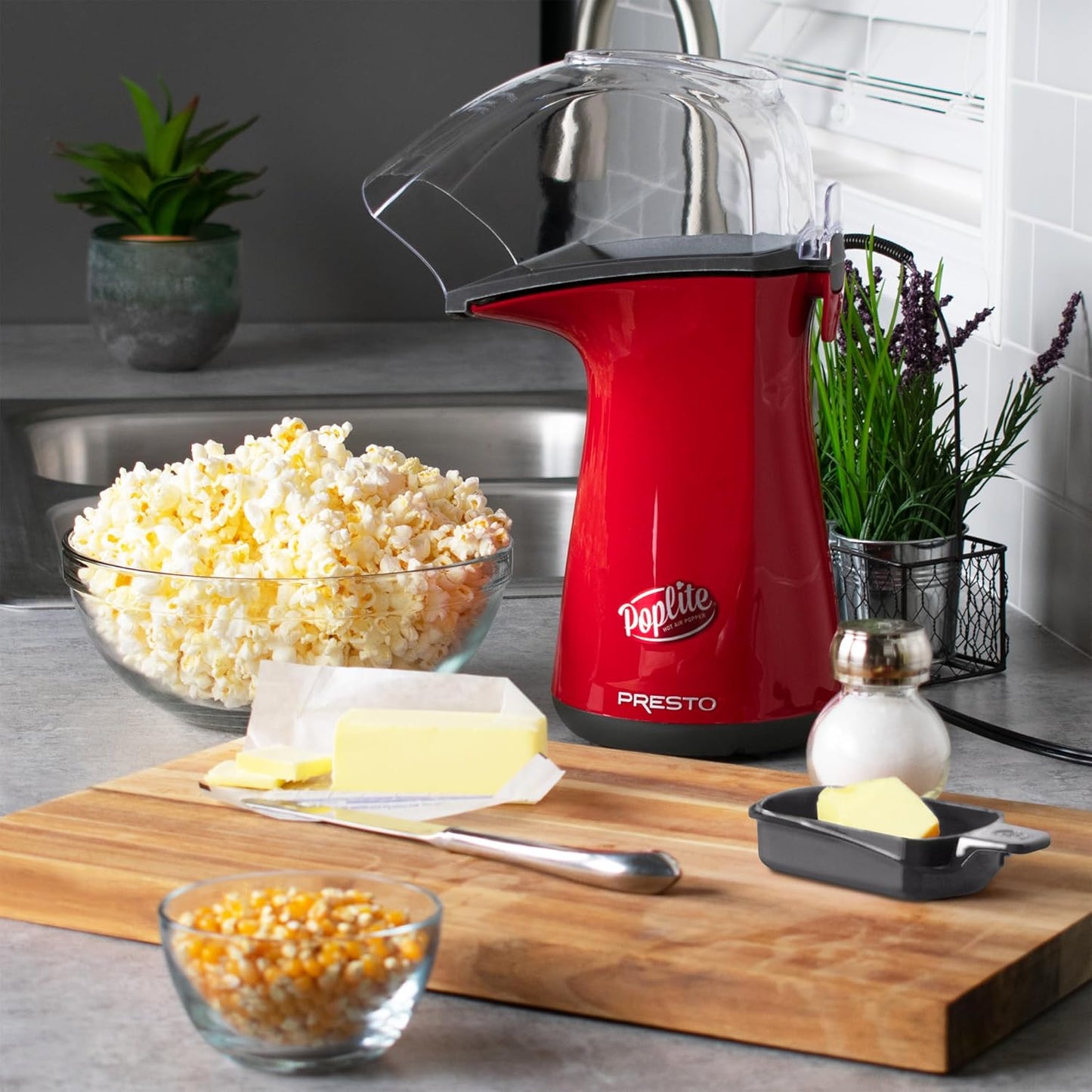 Presto 04863 Poplite Hot Air Popcorn Popper - Easy Clean, Built-In Measuring Cup, 18 Cups, Red