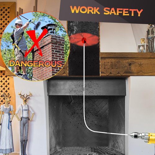 Cleancraft 46 Feet Chimney Sweep Kit, Chimney Cleaning Kit with 14 Flexible White Chimney Rods, Chimney Brush, Rotary Chimney Cleaning System Driven by Drill