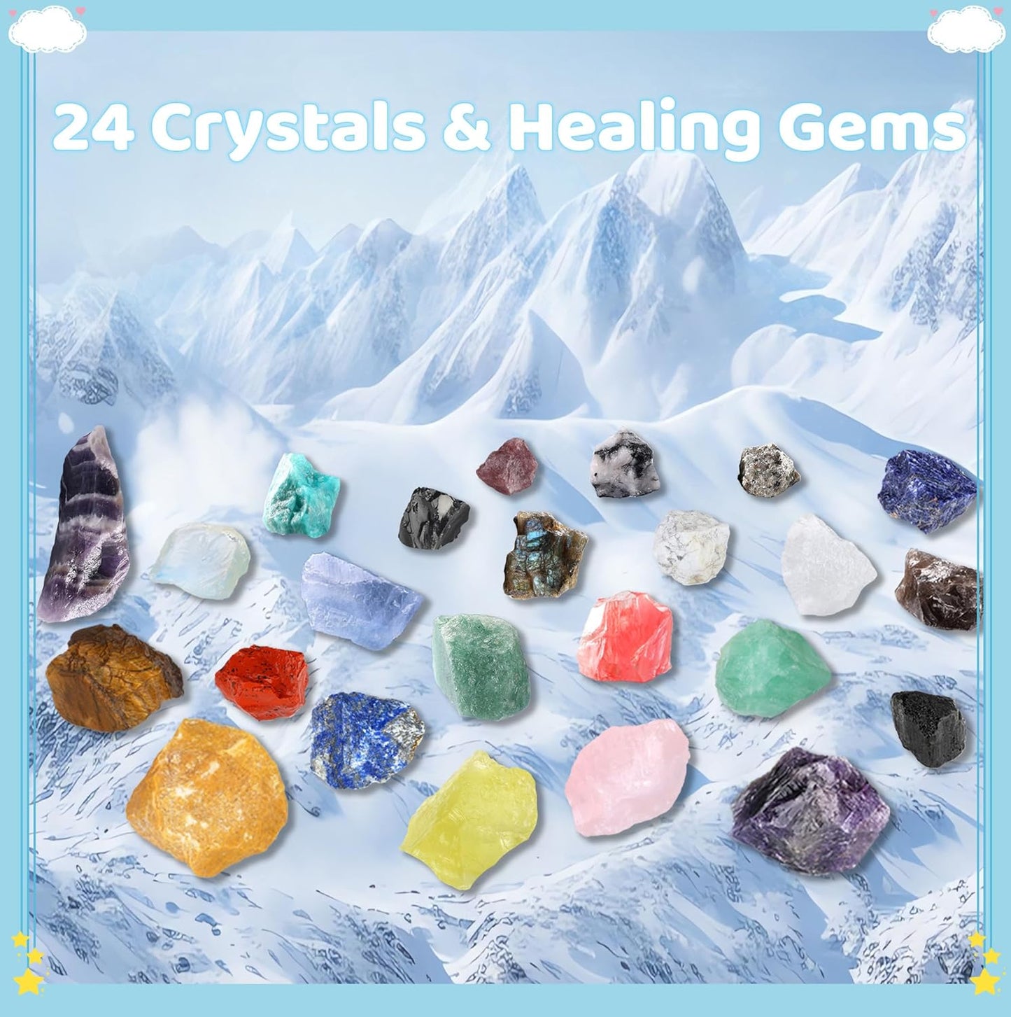 ZHIYUXI Crystal Advent Calendar 2025 - 24 Gemstone Rock Collection for Christmas Countdown